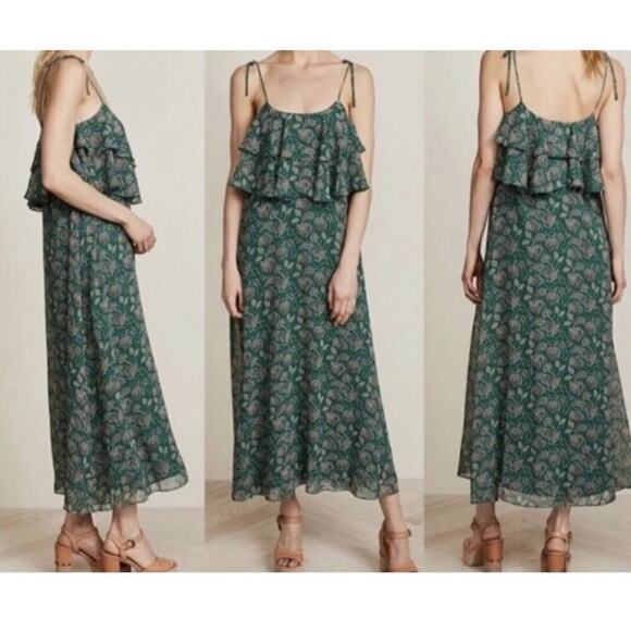 Rebecca Minkoff Green Dress ruffles spagetti adjustable straps size 6 - Picture 1 of 10